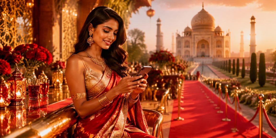Taj Mahal with decorative red and gold accents symbolizing Indian culture and trust