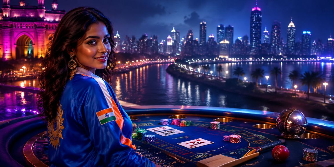 Glowing neon cricket betting signs in Mumbai at night